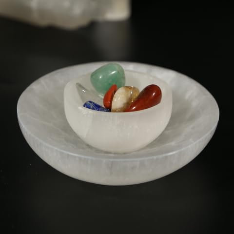 Runde LUXUS-Schale aus Selenit in den Größen 6 cm, 8 cm, 10 cm und 14 cm. Zeitlose Eleganz für stilvolles Dekor (6 cm)