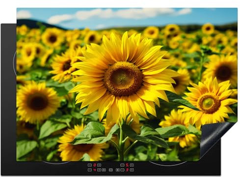 KitchenYeah© Protezione Piano Induzione 75x52 cm Cucina Copri Fornelli Proteggi di Cottura Antiscivolo Tappetino Girasole - Natura - Giallo - Fiori