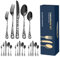 XIAOYU 20 pezzi Set di posate natalizie, servizio di posate nere per 4, posate in acciaio inossidabile, design unico del modello dell'alce di Babbo Natale, lavabile in lavastoviglie, nero