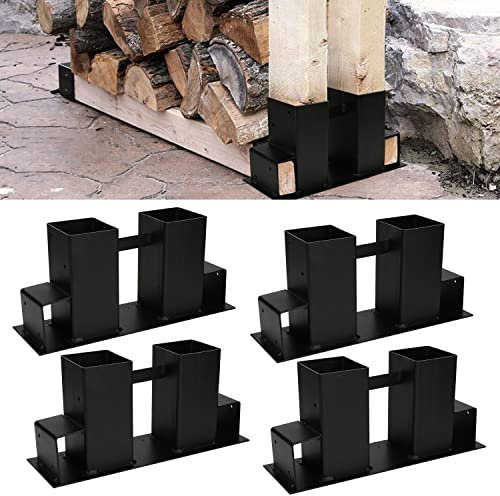 Jopassy Lot de 4 supports d'empilage de bois de chauffage robustes galvanisés à chaud, aide à l'empilage du bois de cheminée, aide à l'empilage du bois de chauffage, abri en bois pour bois équarri,