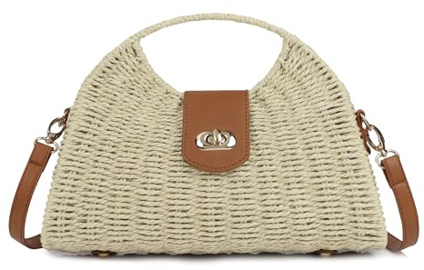 Youjaree Strandtasche für Damen, Stroh, handgefertigt, gewebt, Umhängetasche, Handtasche, Handtasche für den Sommer, Beige