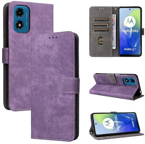 TAUYN Flip Folio Coque pour Motorola Moto G24/E14/G04s/G04, RFID Fonction Etui, Premium PU/TPU Cuir Portefeuille Magnétique Fermeture Housse - Violet