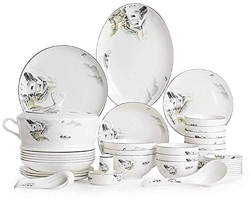 LIFENGFF Set da tavola di lusso da 60 pezzi, set da tavola in stile cinese antico, combinazione completa di porcellana, piatti/ciotole/cucchiai/zuppa, servizio per 10