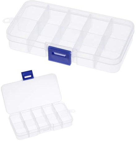LEEQ 2pcs Plastik Sortierbox - Sortimentskasten stabile Verstellbare Schmuck Organizer Box Verstellbare Kunststoff-Sortierbox, 10 Fächern, mit Deckel Aufbewahrung von Schrauben,Perlen,Ohrringen