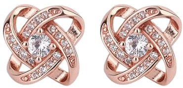 A Pair of Women's Earrings, Rose Gold Earrings, Rose Earrings, Cubic Zirconia Earrings, Hypoallergenic Earrings, For Ladies and Girls, Suitable for Weddings and Anniversaries