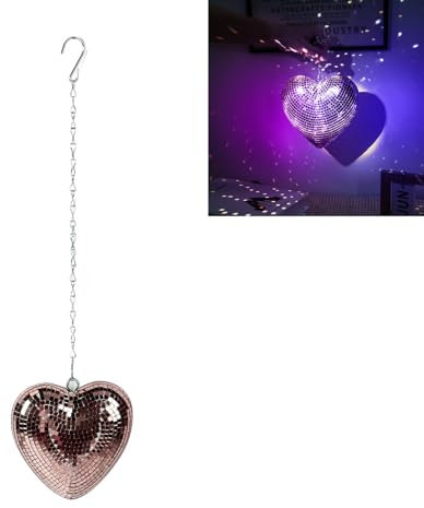 Disco Ball, 6.3In Hanging Heart Shaped Disco Ball, Retro Disco Decor for Valentines Day Table Home Bar KTV (Rose Gold)