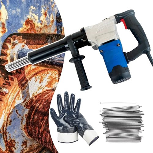 json2xml Elektrischer Nadelentroster, tragbarer Schweißschlackenreiniger, tragbare Nadelentrosterpistole, mit 120 Stück 3 × 180 mm Entzunderungsnadeln und rutschfesten Handschuhen
