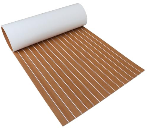 HZCHIONE Self-Adhesive EVA Foam Boat Decking Flooring 240x90cm, Faux Teak Boat Marine Carpet Boat Floor Non-Slip Foam Boat Floor Mat Rolls Sheet for Motorboat RV Yacht Kayak Deck Helm Pad