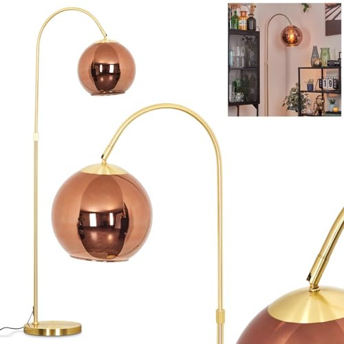 Lampada da terra Koyoto, lampada in metallo/vetro color ottone/rame, design retrò/vintage/industriale con paralume vetro (Ø 25 cm) e interruttore a pedale, altezza 140 cm, 1 x E27, senza lampadina