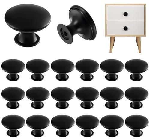ExcellaElite Black Cupboard Knobs,18 Pieces 30mm Cabinet Knobs,Black Door Knobs,Kitchen Door Knobs,Black Drawer Handles,with 18 Screws for Drawers,Cabinets Wardrobes,Bedroom Furniture Doors