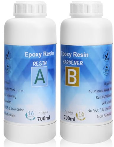 1400ml Resine Epoxy Transparente et Durcisseur, Résine époxy transparente, 1: 1 Ratio Revêtement en résine époxy cristalline pour Craft,Fabrication de Bijoux, Tables de rivière