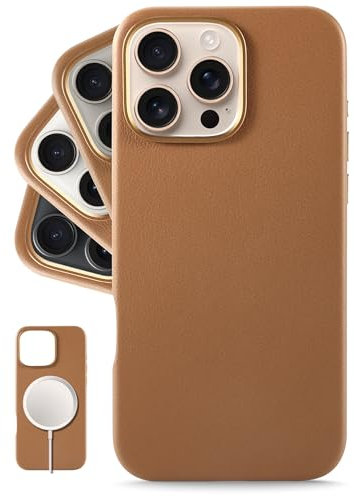 LONLI Classic - für iPhone 16 Pro hülle Leder - Europäische Echte Vele Lederhandyhülle - Wird mit der Zeit glatter und weicher - [Kompatibel mit Magsafe] - Braun