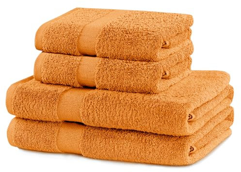 DecoKing 4er Set Baumwolle Qualität 525g/m² 2 Handtücher 50x100 cm und 2 Badetücher 70x140 cm orange saugfähig Marina