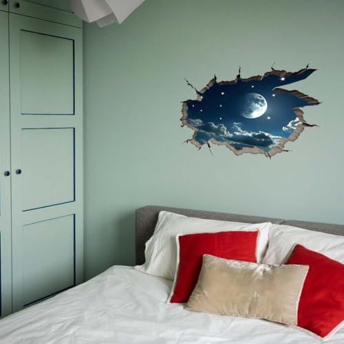 SUPERDANT Adesivi Murali 3D Notte Al Chiaro di Luna Luna e Stelle Decalcomanie Da Muro Cielo Buccia e Bastone Adesivo Da Parete In Vinile Adesivi 3D Adesivi Murali La Decorazione a Parete Camera Letto