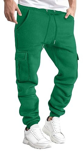 Generisch Pantaloni da jogging da uomo, chiusi, con vestibilità larga, pantaloni sportivi da allenamento, da jogging, da fitness, da calcio, da calcio, da casa, da cargo, verde, S