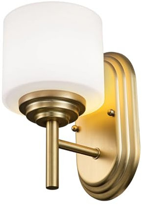 Licht-Erlebnisse Spiegelleuchte Glas Metall mit LED G9 IP44 3000 K warmweiß H: 21,6 cm in Messing Weiß Jugendstil Lampe Bad Wandleuchte Spiegel