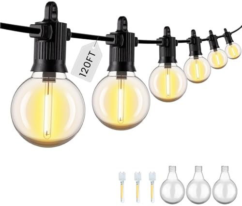 ZOTOYI Guirnalda Bombillas Exterior LED 120FT - Guirnaldas de Luces Exterior IP65 Impermeable con G40 55+3 Inastillable Bombillas, Cadena de Luz para Balcón Patio Trasero, 2700K Blanco Cálido
