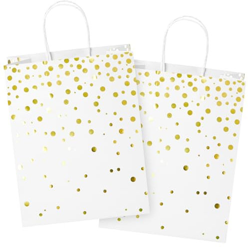Weiß Gold Papiertüten 16er-Set Geschenktüten für Geschenk Papiertaschen Geschenktaschen mit Henkel Geschenkverpackungen
