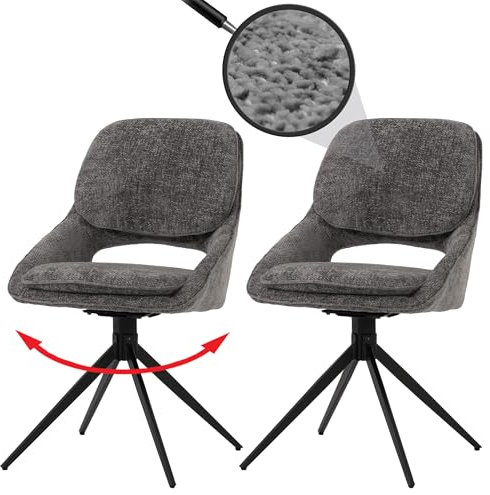 Mendler 2er-Set Esszimmerstuhl HWC-N73, Küchenstuhl, drehbar Auto-Return, Stoff/Textil Chenille (490g/m²) Öko-Tex - dunkelgrau