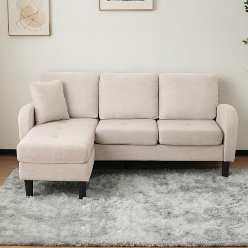 Ecksofa in L-Form mit Chaiselongue - 3-Sitzer-Sofa, 185 x 118 x 82 cm, atmungsaktiver Baumwoll- und Leinenstoff, Beine aus Kunststoff, modulares Design, ideal für Wohnzimmer, Wohnungen und Büros,