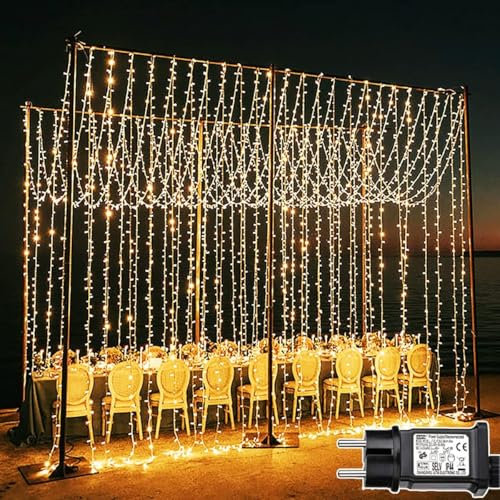 Joycome Guirlande Lumineuse 2 Pièces 300 LED Rideau Lumineux Noël avec Transformateur, Timer, 8 Modes Étanche Rideau Lumineuse pour Noël Chambre Fenêtre Mariage Extérieur Interieur Décorations