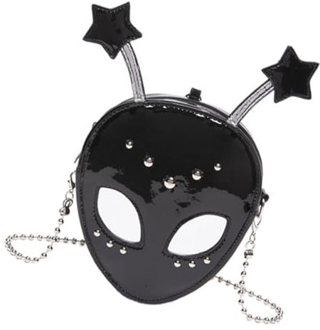 PEVive Fashion Mini Alien Crossbody Bag für Damen und Herren Umhängetasche mit Kettenriemen, Schwarz