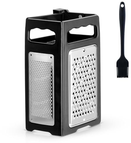 Cheese Grater, 4 Sided Hand Held Foldable Box Grater with Container Stainless Steel Handheld Graters for Carrot, Potato, Cabbage, Onion, Ginger, Lemon, Ideal for Grating Slicing Zesting and Shredding