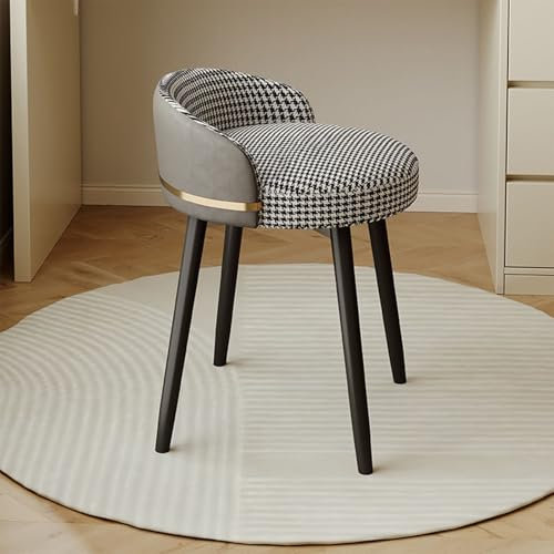 Luxuriöser runder drehbarer Make-up-Hocker mit Rückenlehne für Mädchenzimmer und Badezimmer, hochwertiger grauer Polsterstuhl für Kommode, Chippendale-Fußhocker
