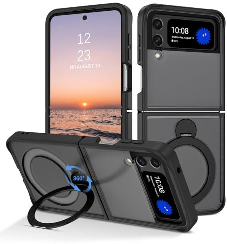 DOMAVER Cover per Samsung Z Flip 4/Flip 3 con supporto regolabile, custodia magnetica Z Flip4 con cavalletto invisibile, compatibile con MagSafe, custodia traslucida opaca per Samsung Z Flip3, colore: