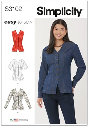 SIMPLICITY Sewing Pattern SS3102Y5 Misses' Shirt with Sleeve Variations Y5 (18-20-22-24-26)
