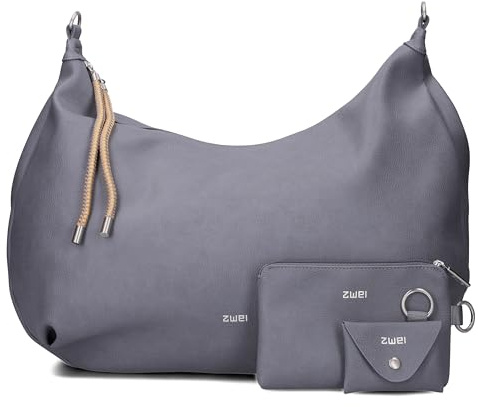 Zwei LOLA LO200 XXL Shopper Volumen erweiterbar (17-21 L) große Damen Umhängetasche & Schultertasche in Moon Bag Design, 4-tlg Taschen-Set inkl. Zip-Pouch, Mini-Pouch & Schlüsselanhänger