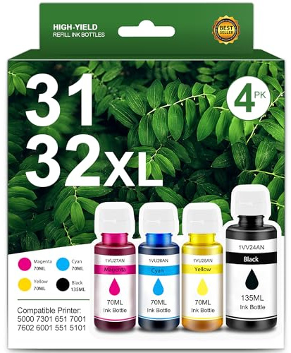 32XL Black Ink Bottle 31 Ink Bottle Set Compatible Replacement for HP Smart Tank Plus Printer 551 555 559 570 571 651 655 Ink Refill, Ink Tank 315 318 Ink Refill