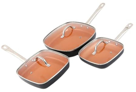 6PCS Unique Copper Look Aluminum Fry Pan features a large cooking surface and high heat resistance square frying pan with square frying pan