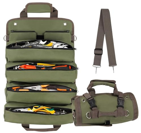 Miosugo Borsa per attrezzi arrotolabile, piccola borsa per attrezzi per moto, con 2 tasche per attrezzi rimovibili, verde
