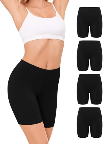 VOENXE Radlerhose Damen Baumwolle,Kurze Leggings Unter Kleid Anti Chafing | Radler Unterhosen Kurz Unter Rock,Biker Short Anti Reibung,Frauen Unterkleid Shorts,Atmungsaktive Boxershort Elasthan,4 Pack