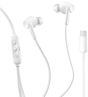 Belkin SoundForm ANC Earphones Wired with USB-C Connector, In-Ear Headphones with Microphone - Earbuds for iPhone 17, iPhone 16, iPad Mini, Galaxy S25, Google Pixel 10, Android, and More - White