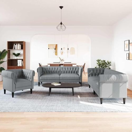QUAHEAS Wohnzimmer Couch Set 3-teilig, Hellgrau Stoff, Modernes Sofa mit Schaumstoffpolsterung für 6 Personen, Atmungsaktiv, Langlebiges Design