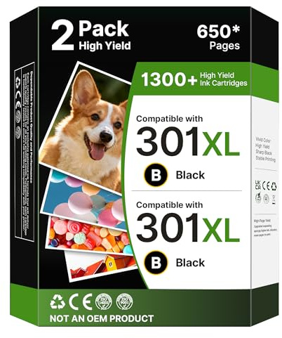 WISETA 301 XL Kompatibel für HP 301 druckerpatronen für HP Envy 4500 5530 | 301XL,2pack,patronen,schwarz,multipack,kompatibel mit Original,tintenpatronen,für HP 301 druckerpatronen,für HP 4500