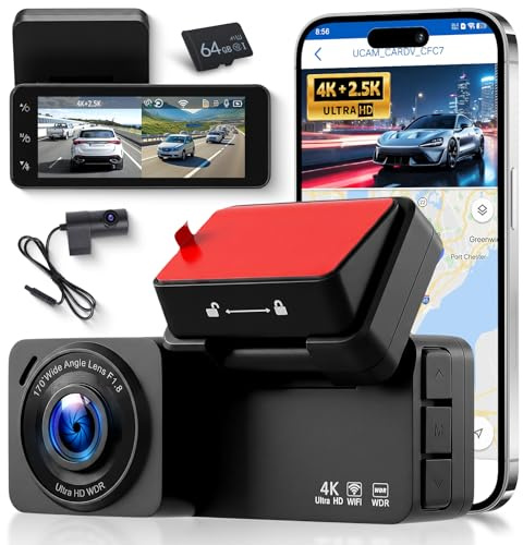 VECHTEL 4K+2.5K Dashcam Auto Vorne Hinten mit 5.8G+2.4G WiFi,2*Dash Cam 1080P Auto Kamera mit 3.16-Zoll IPS Bildschirm,24H Parküberwachung,Loop Recording,Nachtsicht,G-Sensor,mit 64GB Card