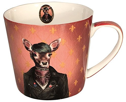 Geschenk für die royale Hirsch-Punkerin Tasse Becher Hirsch Punker Rot Porzellan Vegan