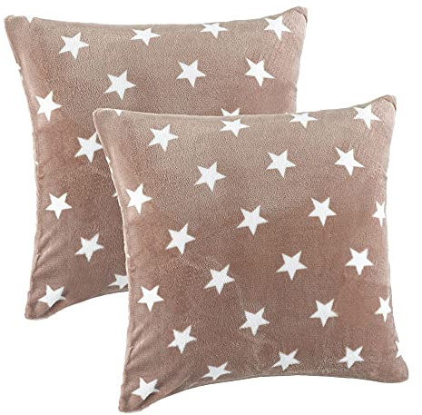 MALIKA Nicky-Teddy Cashmere Touch Coral Fleece Kissenbezug Kissenhülle alle Größen Couchkissen Sofakissen Deco Sterne, Größe:2X 80x80 cm, Designe:Sterne-Taupe