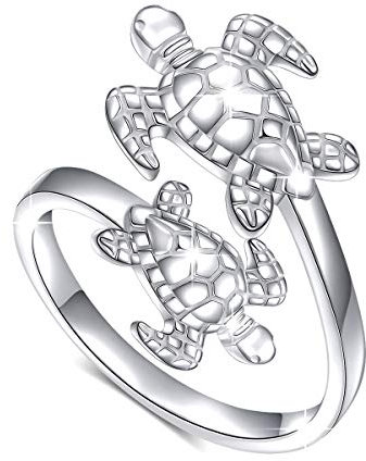 (Gesundheit und Langlebigkeit) Flyow 925 Sterling Silber Schmuck Hypoallergen Schildkröte Tier Ring Einstellbare Größe für Damen Frauen (Schildkröte 54#)