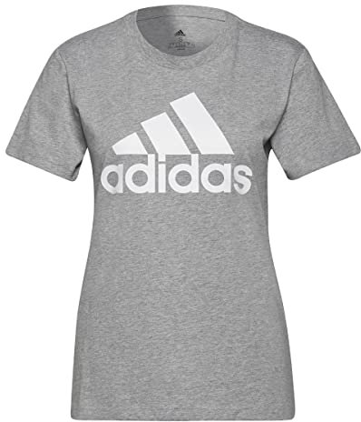 adidas Donna Essentials Logo Tee, Medium Grey Heather/White, XS