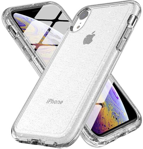 TENOC Phone Case Compatible with iPhone XR, Glitter Case Clear Sparkling Protective Bumper Cute Cover for Girls Women