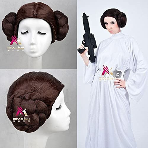 Wig for STAR WARS Cosplay Alderaan Princess Leia Organa Solo Wig Short Brown Cosplay Hair With Two Buns Cosplay Costume +Wig Cap
