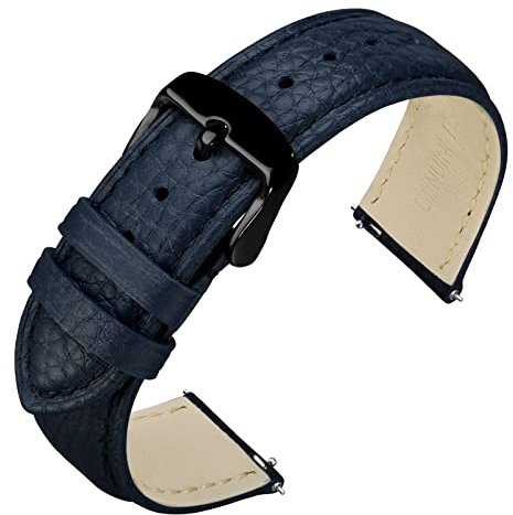 ANNEFIT Uhrenarmband 22mm Leder mit Edelstahl Schwarz Schnalle, Schnellverschluss Armband mit Weich Gepolstert für Herren Damen (Dunkelblau)