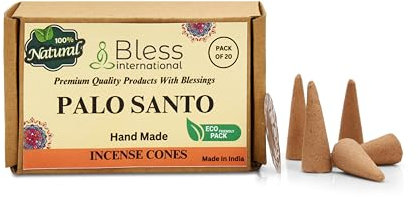 Bless International Palo Santo Incense-Cones Handmade-Hand-Dipped Organic-Chemicals-Free for-Purification-Relaxation-Positivity-Yoga-Meditation The-Best-scents (20 Count)