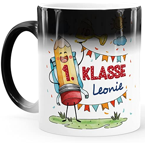 SpecialMe® Kindertasse Zaubertasse Tasse Schulkind Geschenk Einschulung personalisiert Name Stift Schulranzen Kindertasse für Jungen Mädchen Magic standard