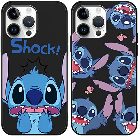 Omyzo [2 pieces Case Compatible with iPhone 14 Pro Max 6,7 Stitch Case,Soft TPU Silicone Shockproof Cover Cute Cartoon Kawaii Character Design for Kids Women Boys Girls Protective Phone Cover Black