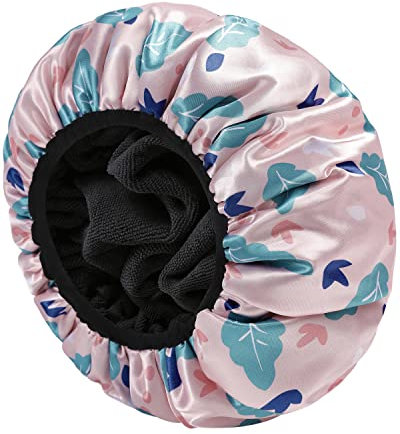 Terry Cloth Lined Shower Caps - YIZIJIZI Triple Layer Large Shower Cap for Women, Waterproof Reusable Shower Caps for Long Thick Hair, Washable Soft Bath Shower Caps for Hair Care (Pink)